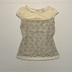 Vintage Cream and Blue Lace Top